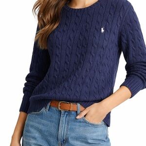 RALPH LAUREN Cable Knit Sweater Crew Neck Pullover Tennis Old Money Blue Medium